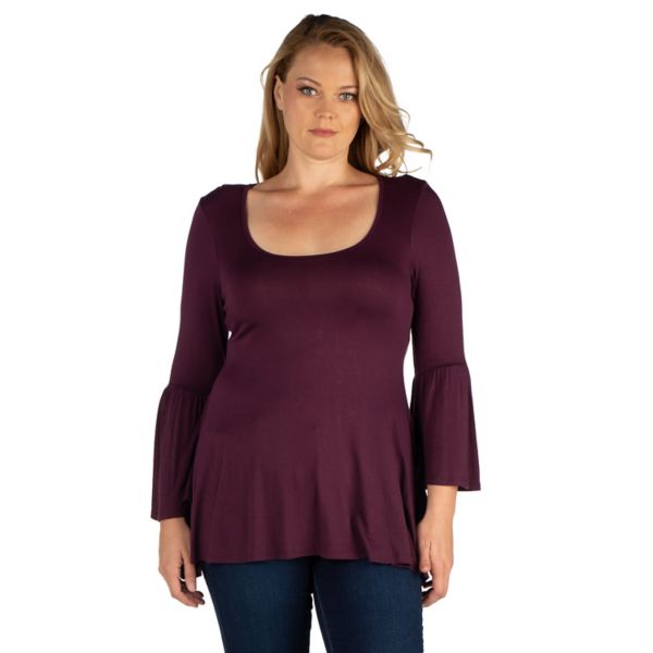 

Плюс сайз туника с расклешенными рукавами-колокольчиками 24Seven Comfort Apparel, цвет plum