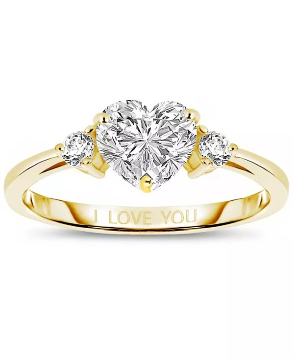 

Кольцо «Я люблю тебя» из стерлингового серебра с тремя камнями в форме сердца и круглыми прозрачными кубическими цирконами Genevive, gold