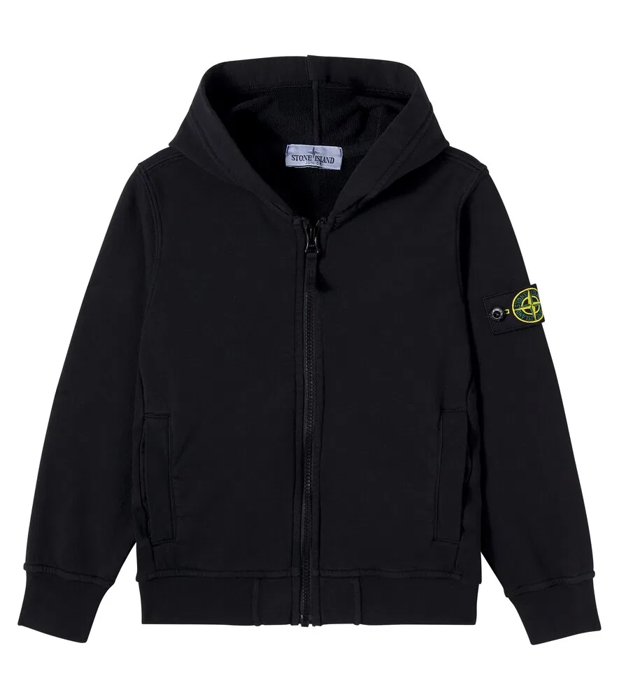 Толстовка на молнии из хлопкового трикотажа Compass Stone Island Junior, черный