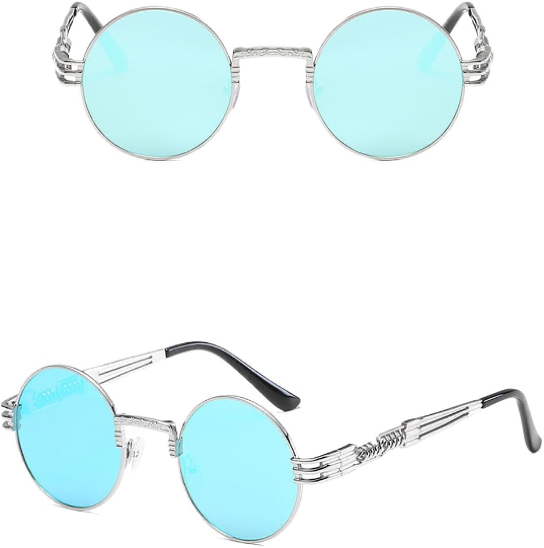 

Солнцезащитные очки с защитой от УФ-излучения UV400 | Круглые зеркальные линзы, металлический панк | Для женщин и мужчин, для занятий спортом на открытом воздухе и вождения DSVIGF, 08-silverblue
