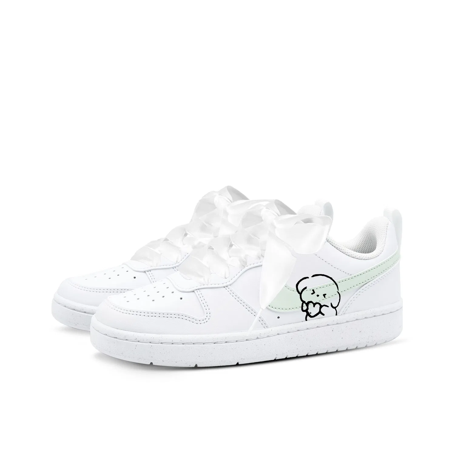 Кеды детские Nike Court Borough Heart Low Top Leather Green/White/Black — фото 4