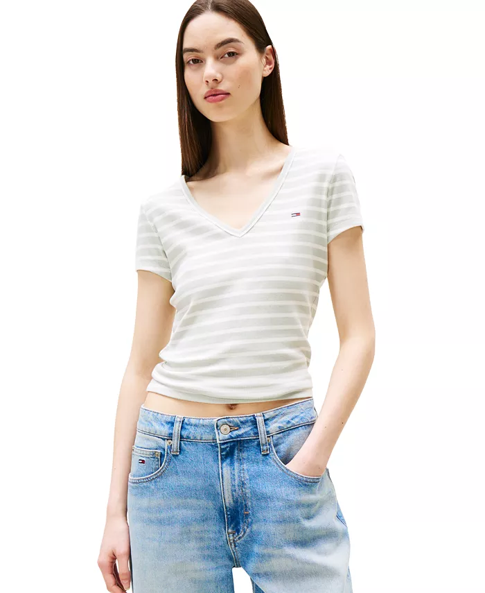

Женская облегающая футболка Essential с V-образным вырезом и ребристым лифом Tommy Jeans, мультиколор