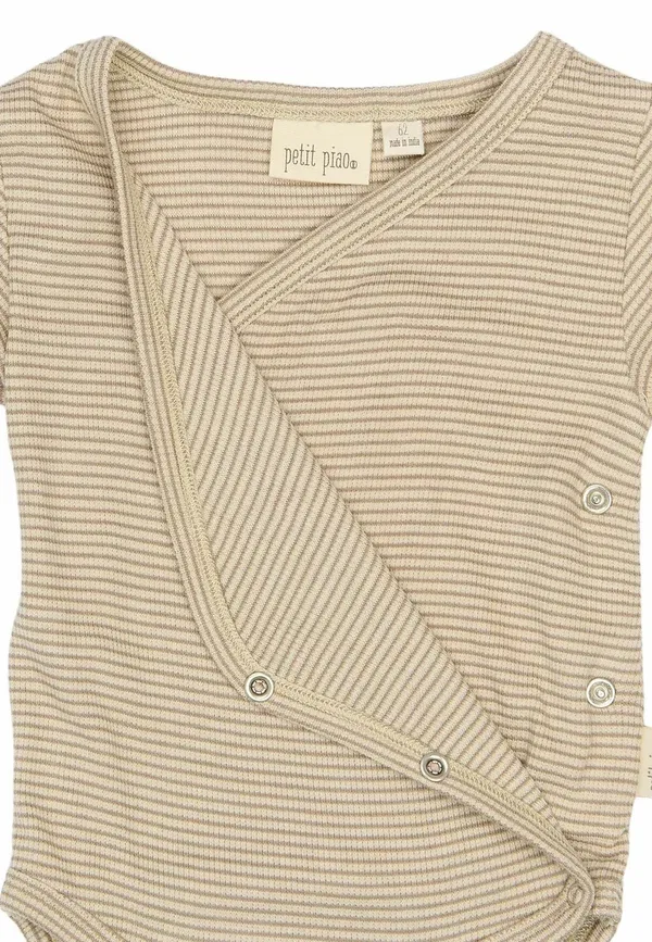 Детский боди Petit Piao Dian l/s fold over stripe nb body, чистый кашемир, темный небелый — фото 3