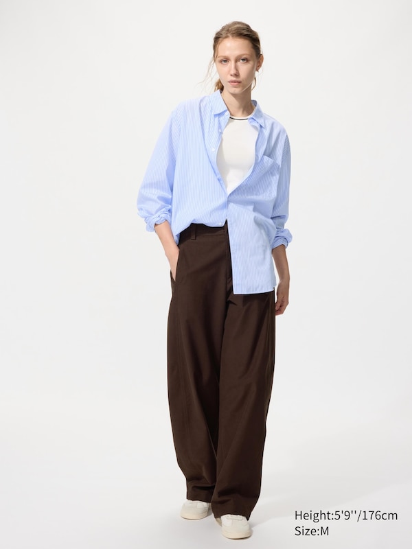 Рубашка regular fit из поплина (в полоску) Uniqlo, 60 light blue — фото 3