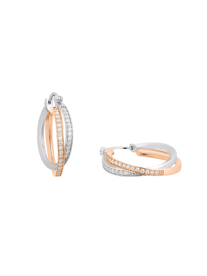 

Amor Серьги-кольца из серебра 925 пробы, с родиевым покрытием и покрытием из розового золота, двухцветные