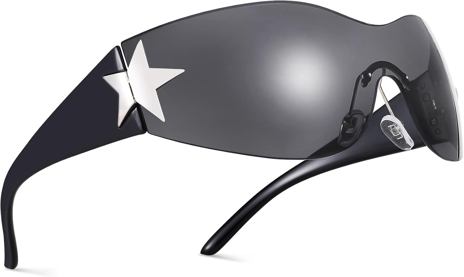 

Солнцезащитные очки NULOOQ Rimless Y2K для женщин и мужчин – модные солнцезащитные очки Star Shield с обтекаемой формой, большие безрамочные солнцезащитные очки, A1* Black/Gray