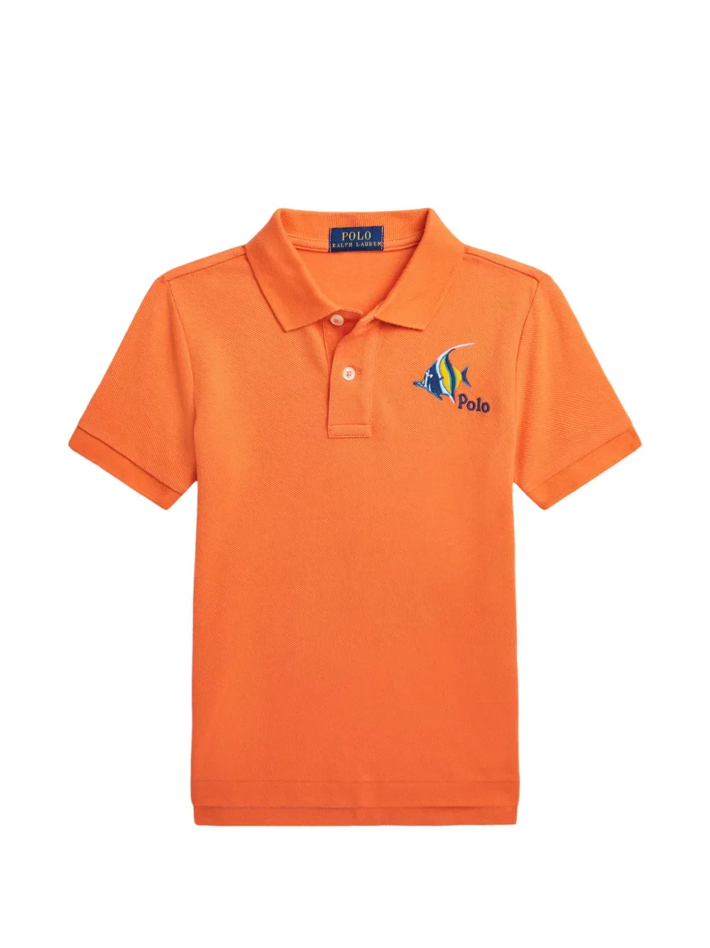 Рубашка-Поло из пике с вышивкой рыбой Polo Ralph Lauren Kids, оранжевый