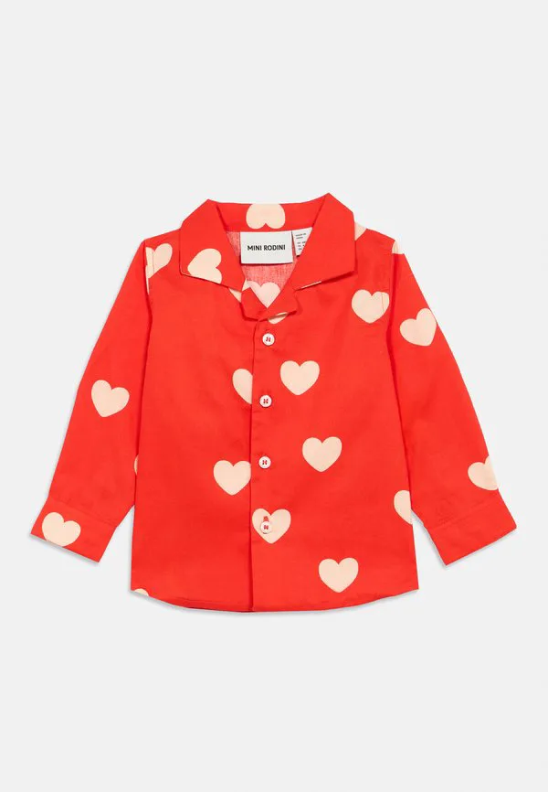 Рубашка с сердечками, унисекс, блузка на пуговицах Mini Rodini, Red