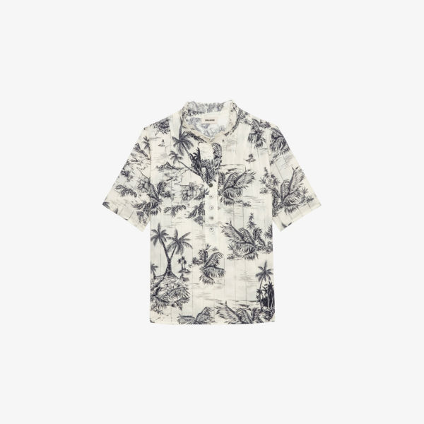 

Хлопковая рубашка с коротким рукавом и принтом в виде пальм Zadig&Voltaire, экрю