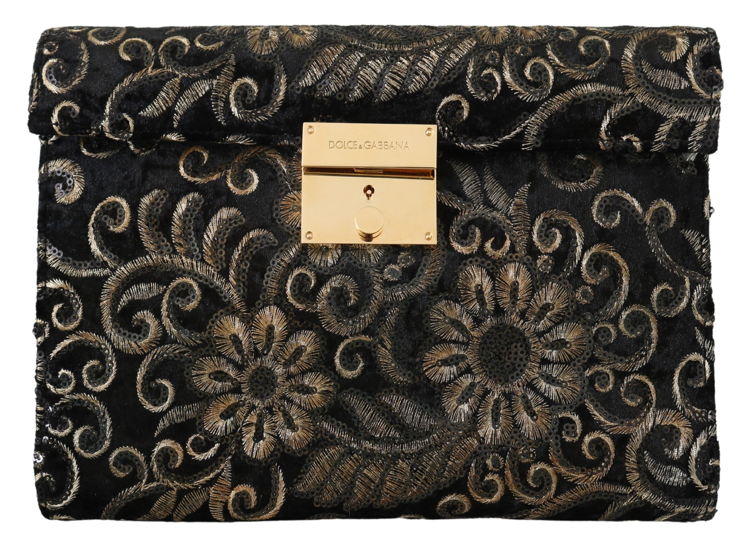 

Элегантный черный клатч-портфель из кожи Ricamo Dolce & Gabbana