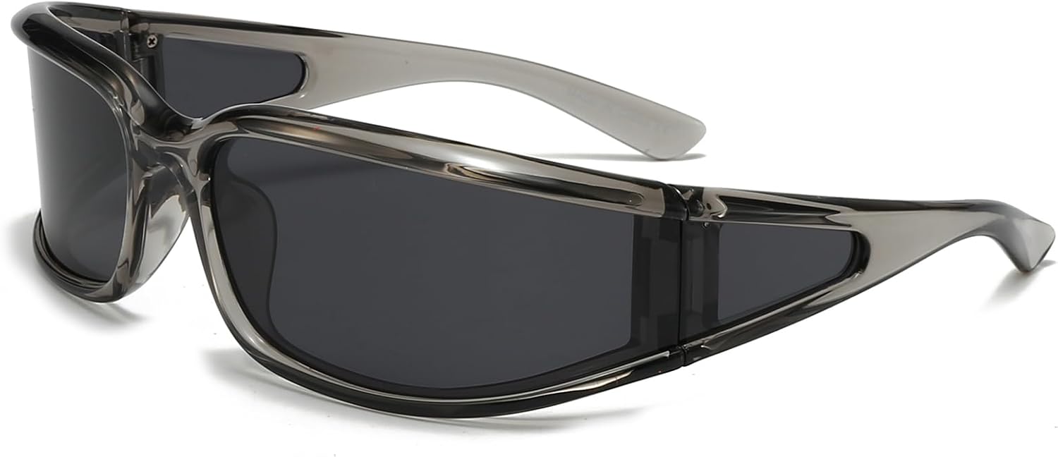 

Поляризованные солнцезащитные очки LJCZKA с обтекаемой формой для женщин и мужчин, большие спортивные солнцезащитные очки в стиле Y2K, футуристические очки с защитой UV400, Clear Grey