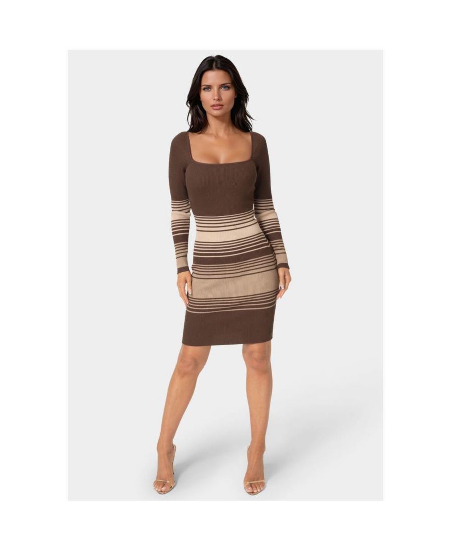 

Женское полосатое ребристое платье-миди Bebe, Chocolate