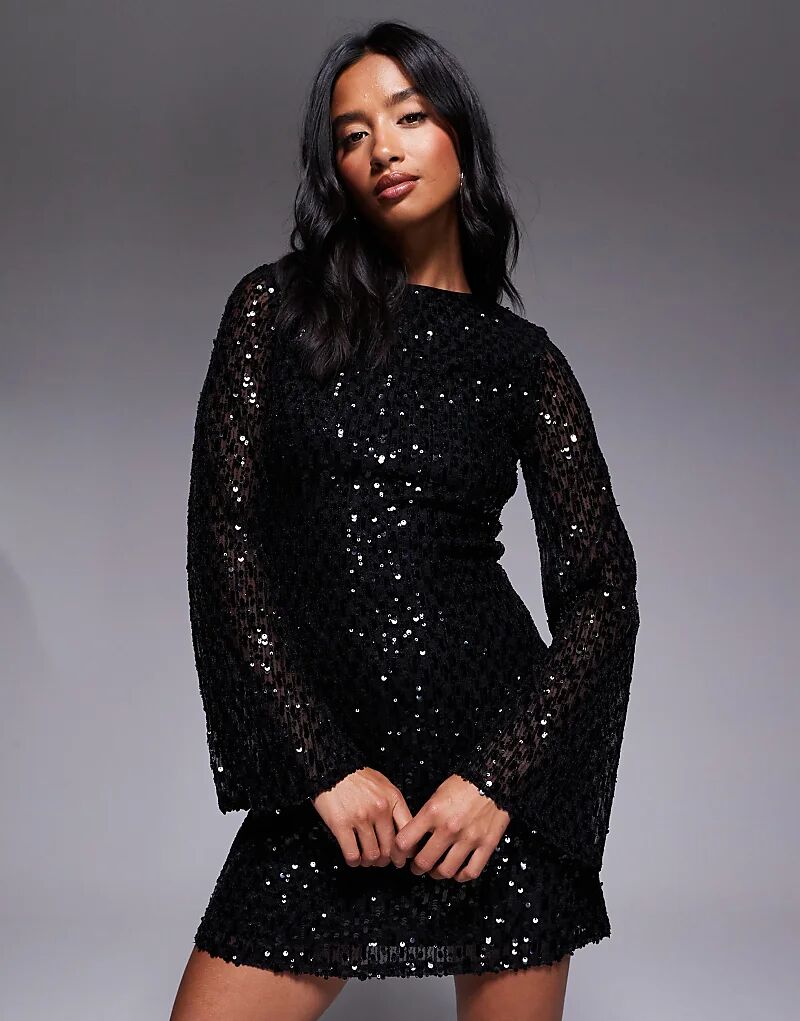 

Мини-платье Jaded Rose Petite с гофрированными рукавами и пайетками черного цвета