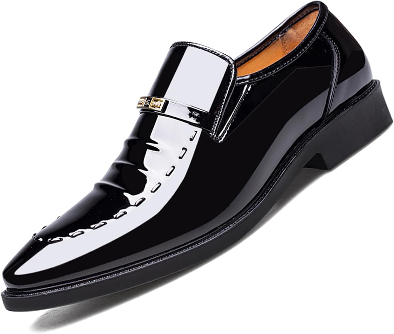 

Мужские винтажные лаковые лоферы на низком ходу, классические деловые туфли с заостренным носком из лакированной кожи Rougono, черный