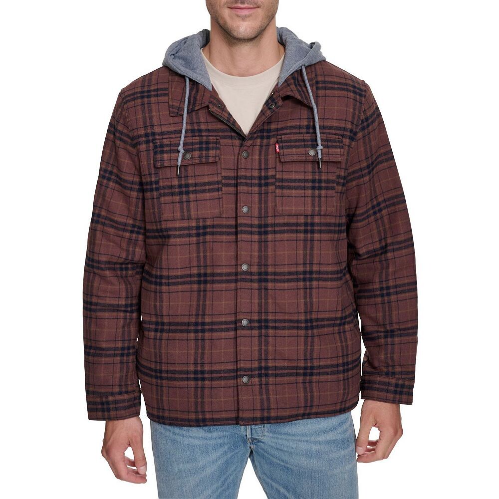 

Куртка-рубашка Big & Tall Levi's с капюшоном и подкладкой из шерпы в клетку, цвет Brown Navy Glen Plaid
