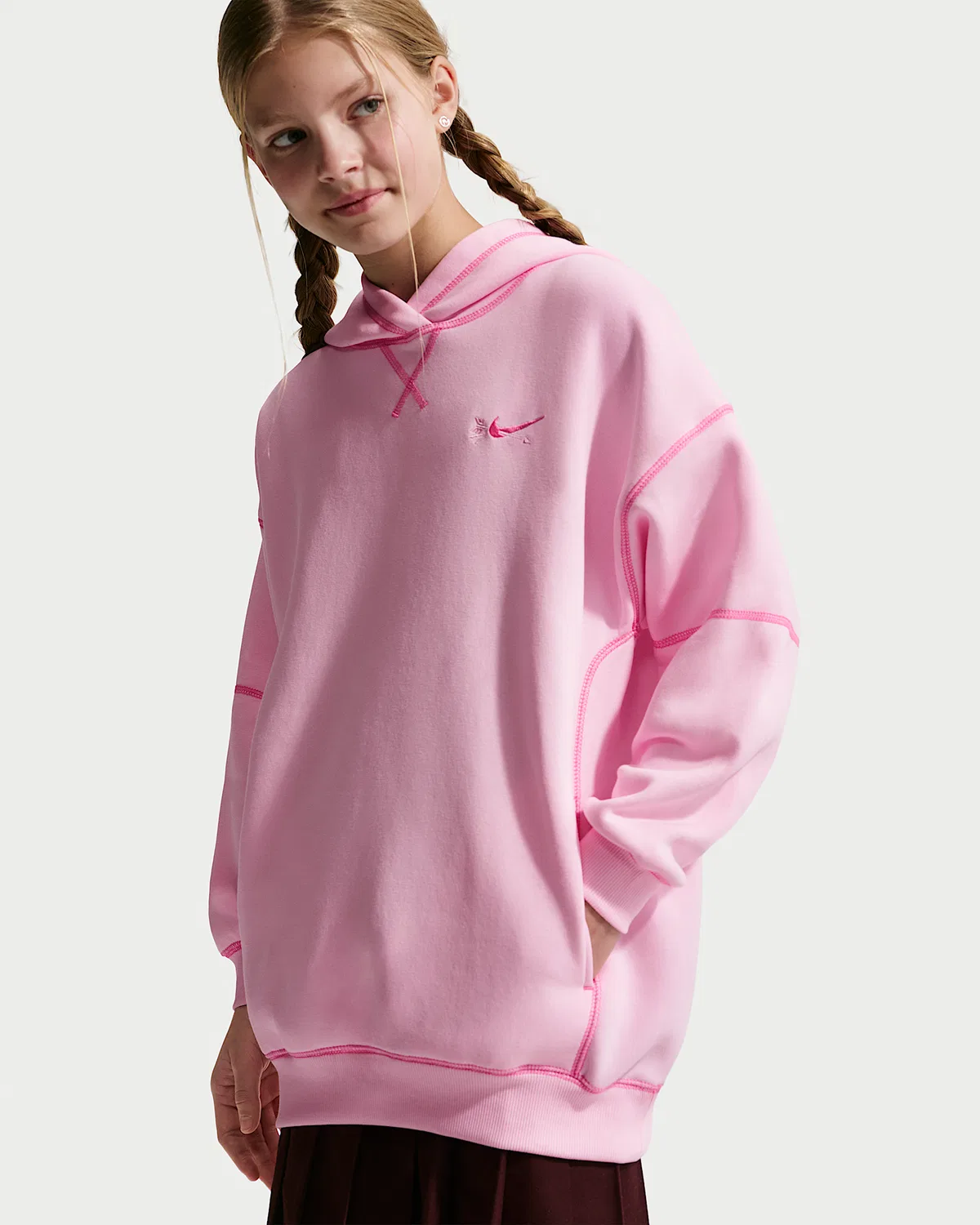 Детская (для девочек) оверсайз худи Nike Sportswear Club Fleece, Pink Foam/Playful Pink