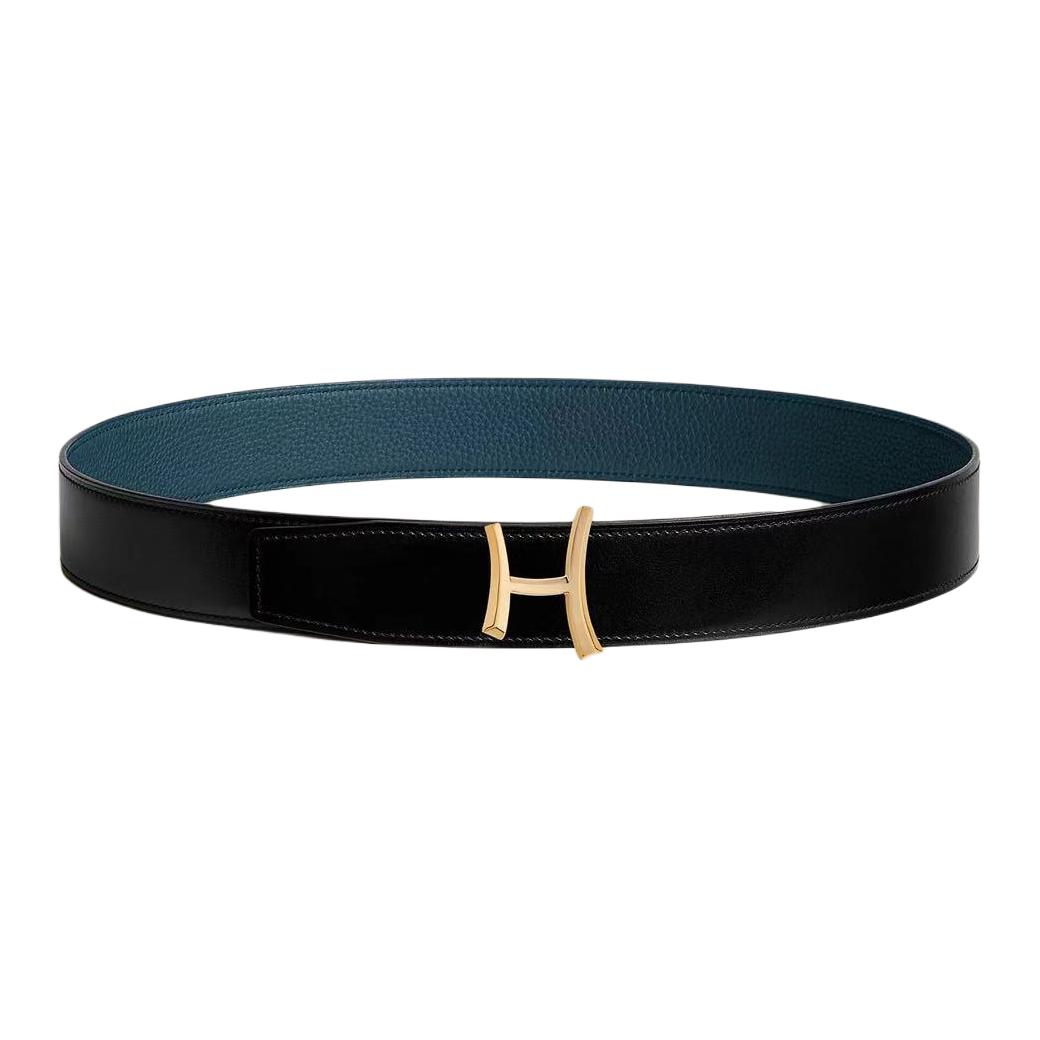 

HERMES Кожаный ремень из телячьей кожи, Black/Blue