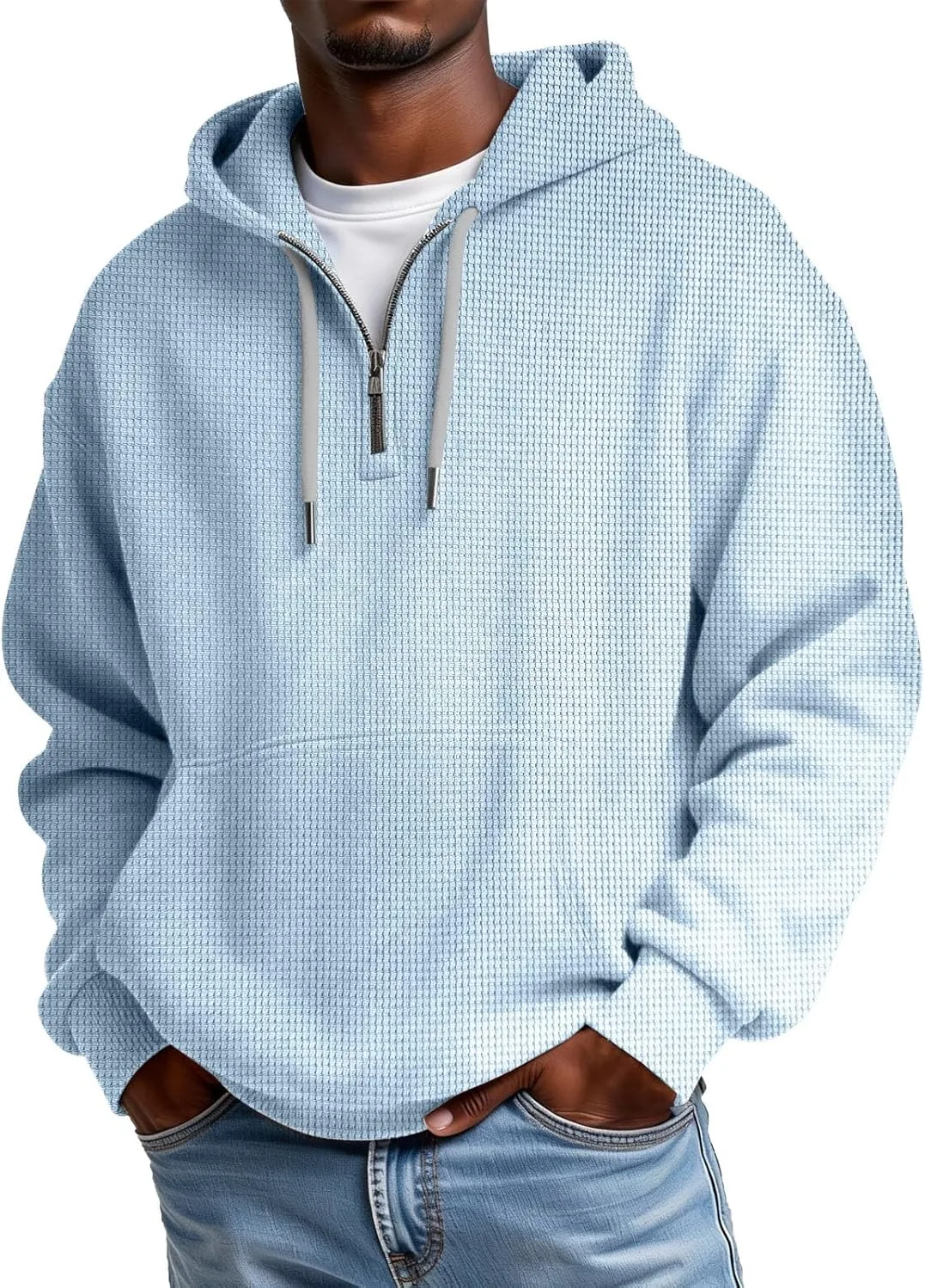 

Мужская классическая толстовка с вафельной фактурой и молнией на четверть