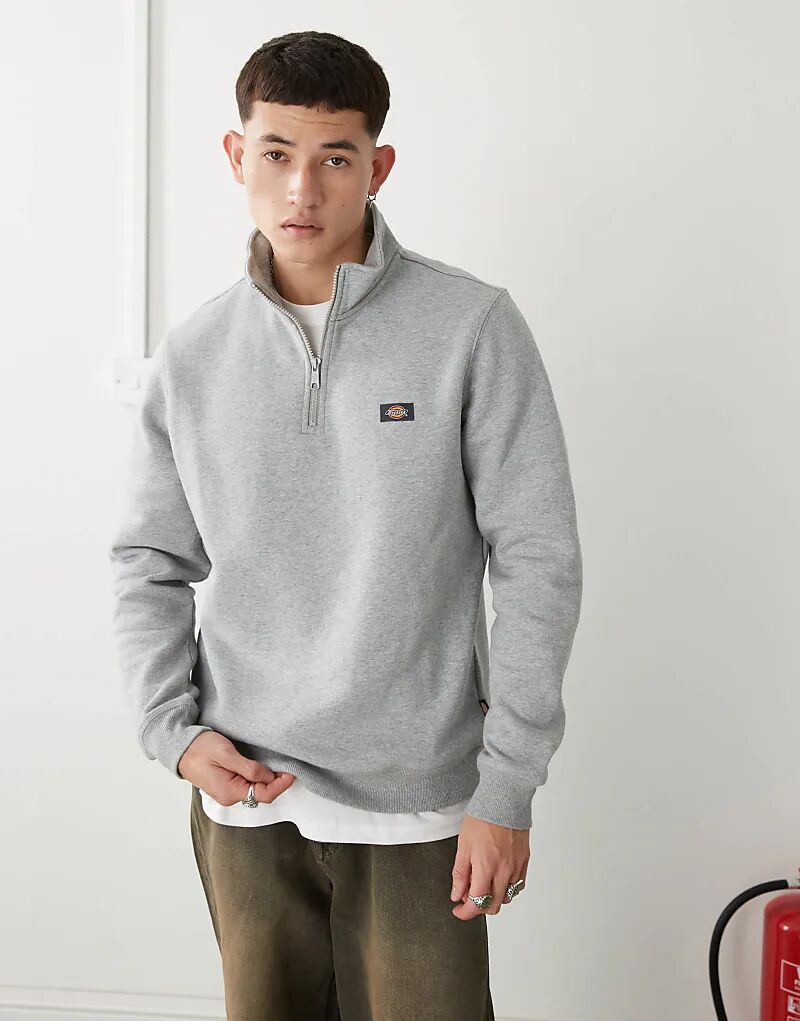 

Dickies – Oakport – Свитер серого меланжевого цвета с короткой молнией и небольшим логотипом