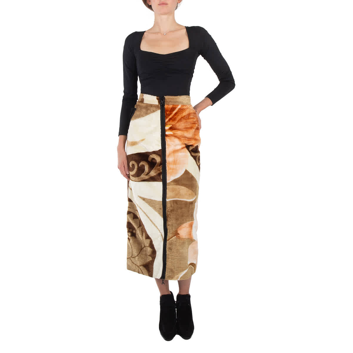 

Tibi Женский черный эластичный боди с длинными рукавами и сборками