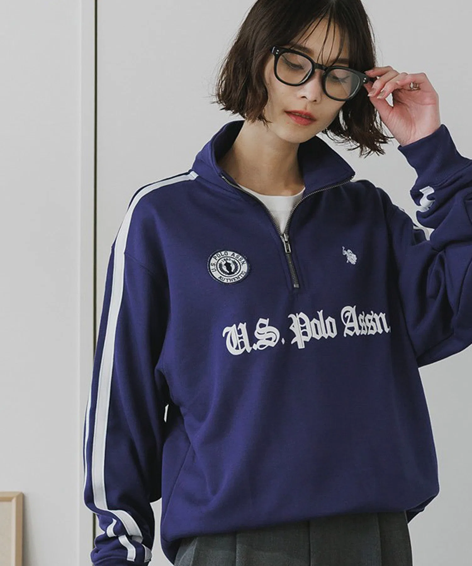 Толстовка с застежкой-молнией до середины груди и вышивкой от US POLO ASSN.