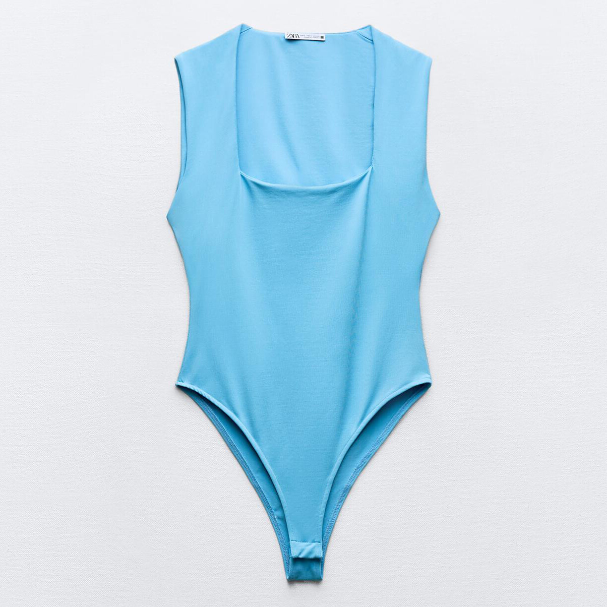 

Боди-комбинезон Zara Polyamide With Square Neckline, голубой