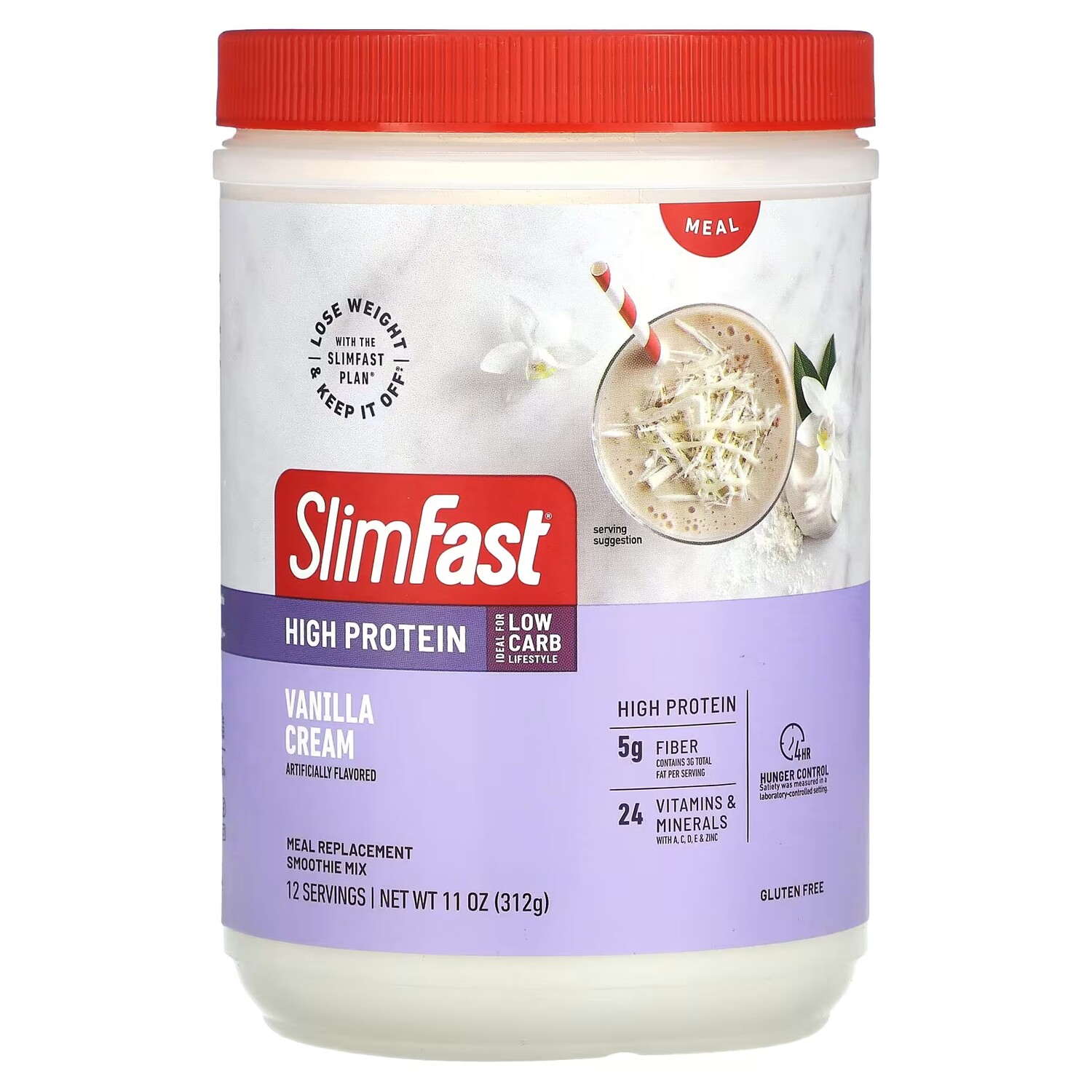 

SlimFast с высоким содержанием белка, заменитель еды, смесь смузи, ванильный крем, 11 унций (312 г)