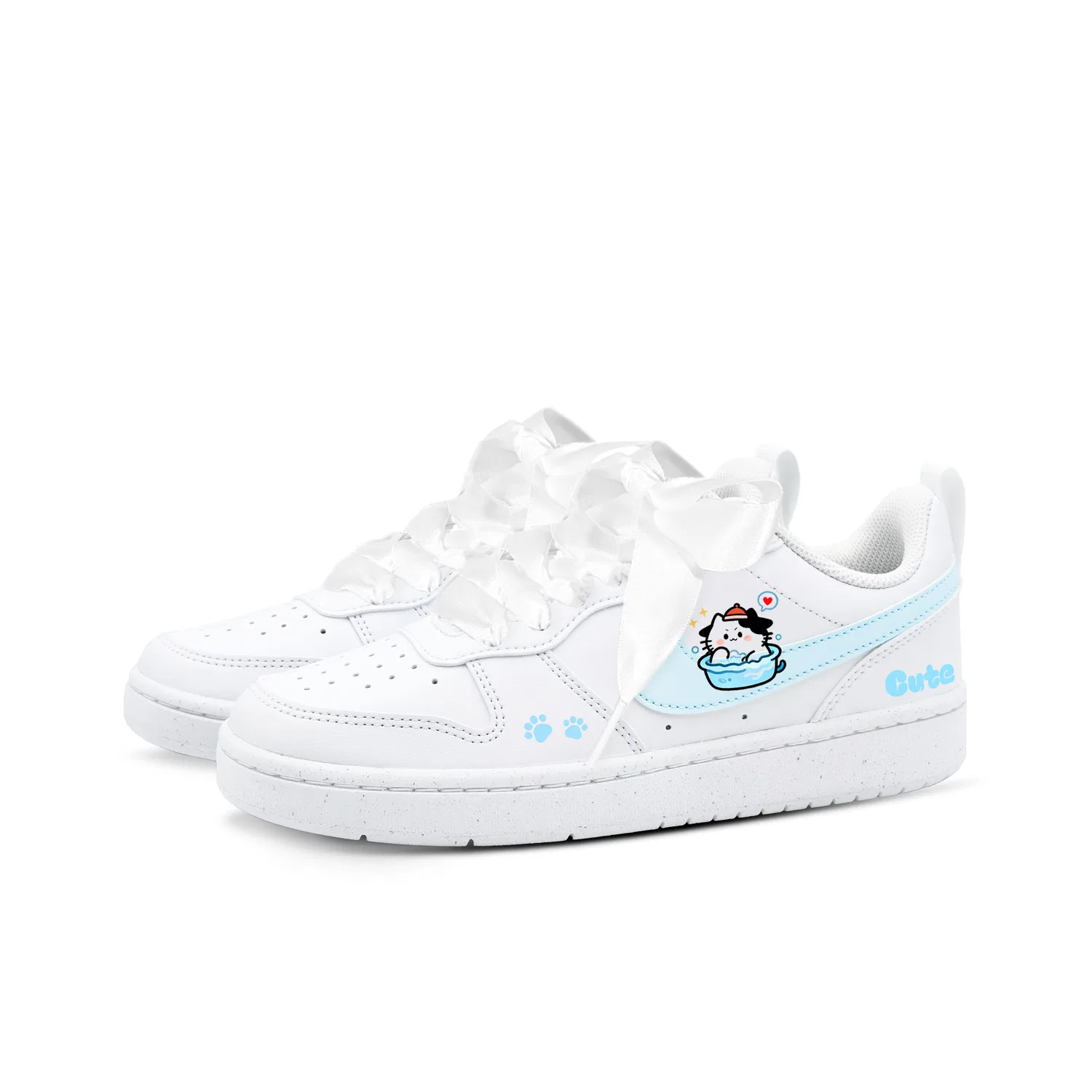 Кроссовки скейтбординговые детские Nike Court Borough Bathing Cat низкие сине-белые — фото 4