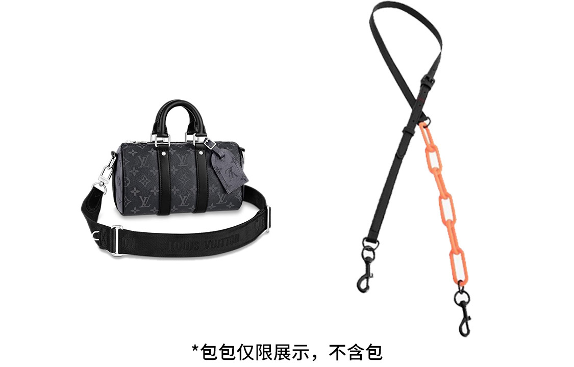 

Luxury Care Artisan Workshop Ремень для сумки, Black Leather & Orange Acrylic Adjustable Strap 105-117cm