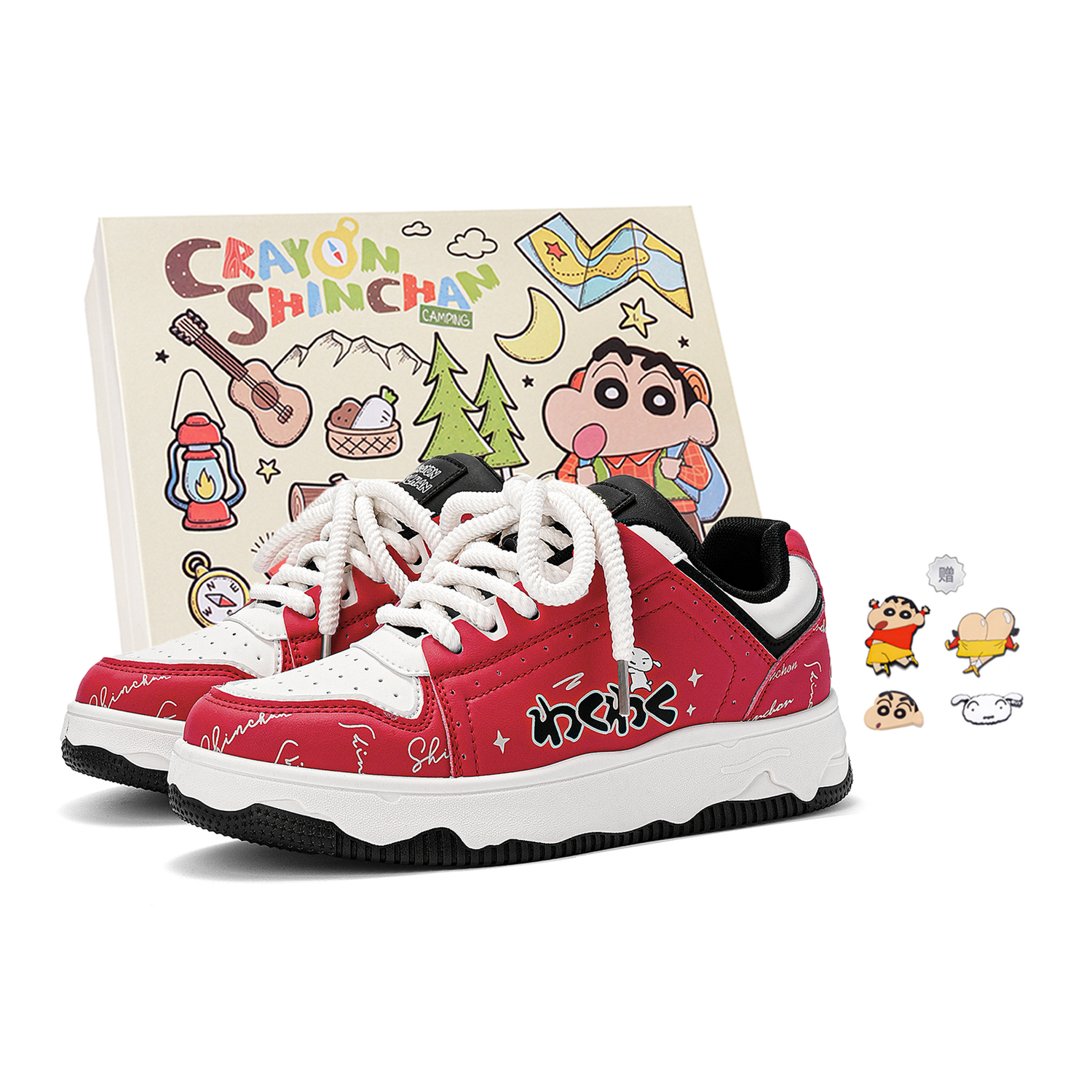 

Crayon Shinchan Лоу-топ скейтборд обувь унисекс Lucky Red с двумя случайными каплевидными подвесками, цвет Lucky Red+2 Random Drip-Molded Charms