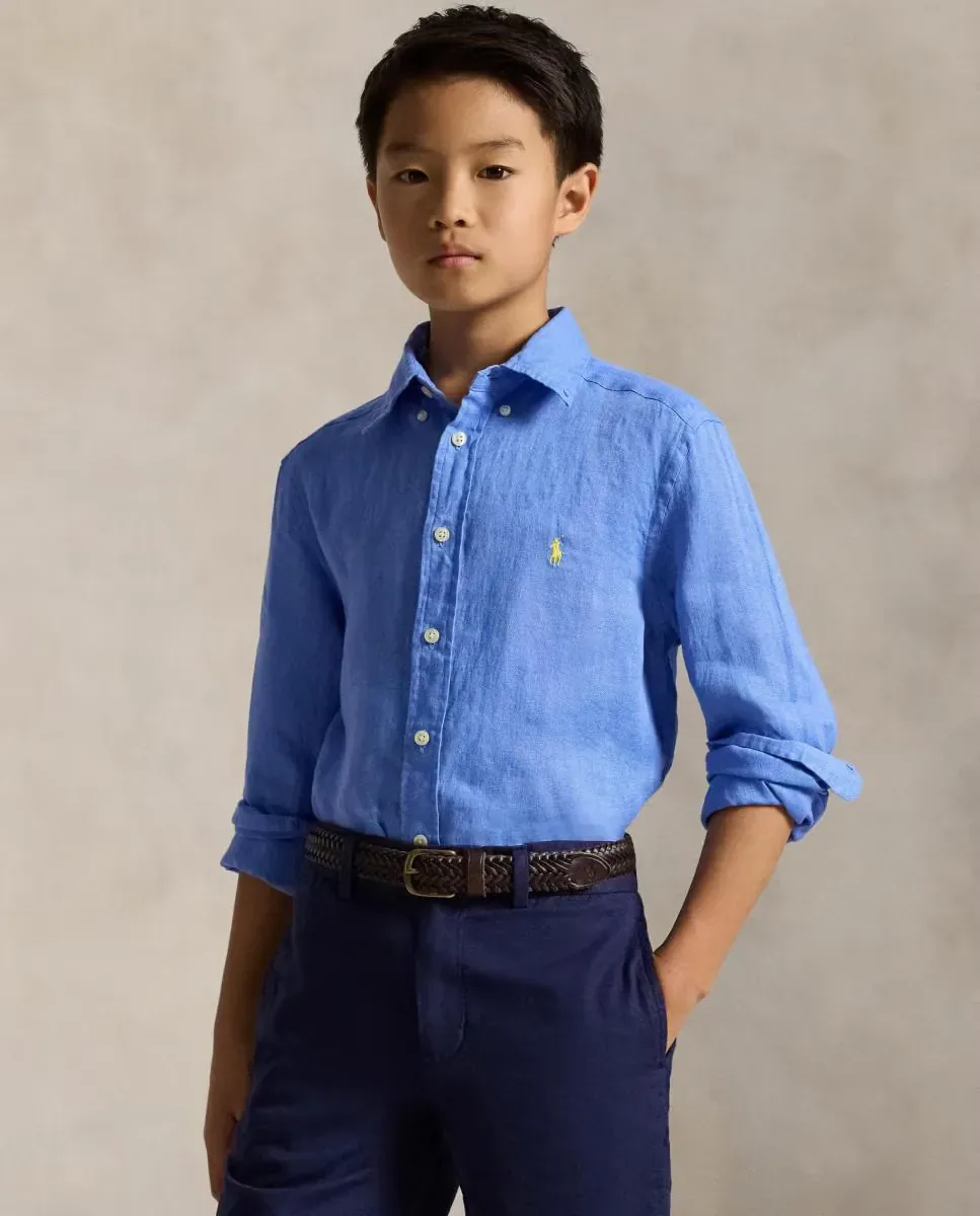 Детская льняная рубашка с лошадью Polo Ralph Lauren, синий
