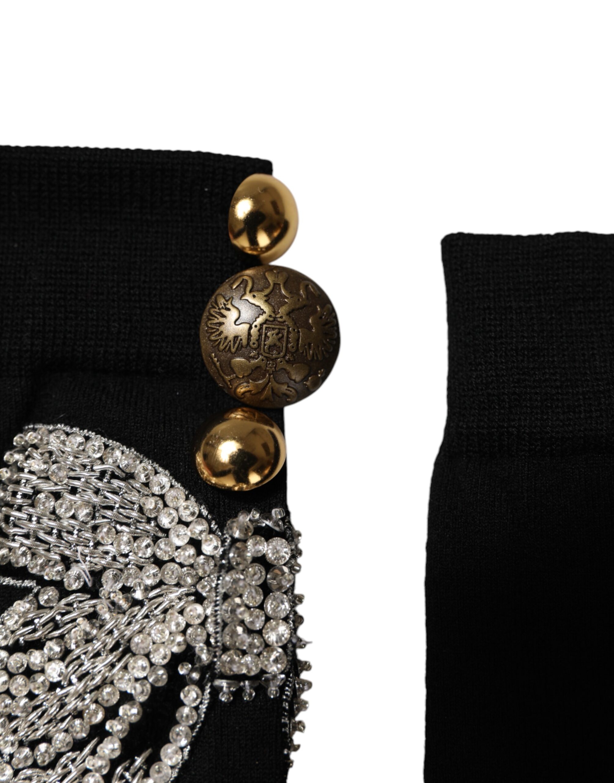 Черные вязаные носки с цветочным украшением в виде кристаллов Dolce & Gabbana — фото 3
