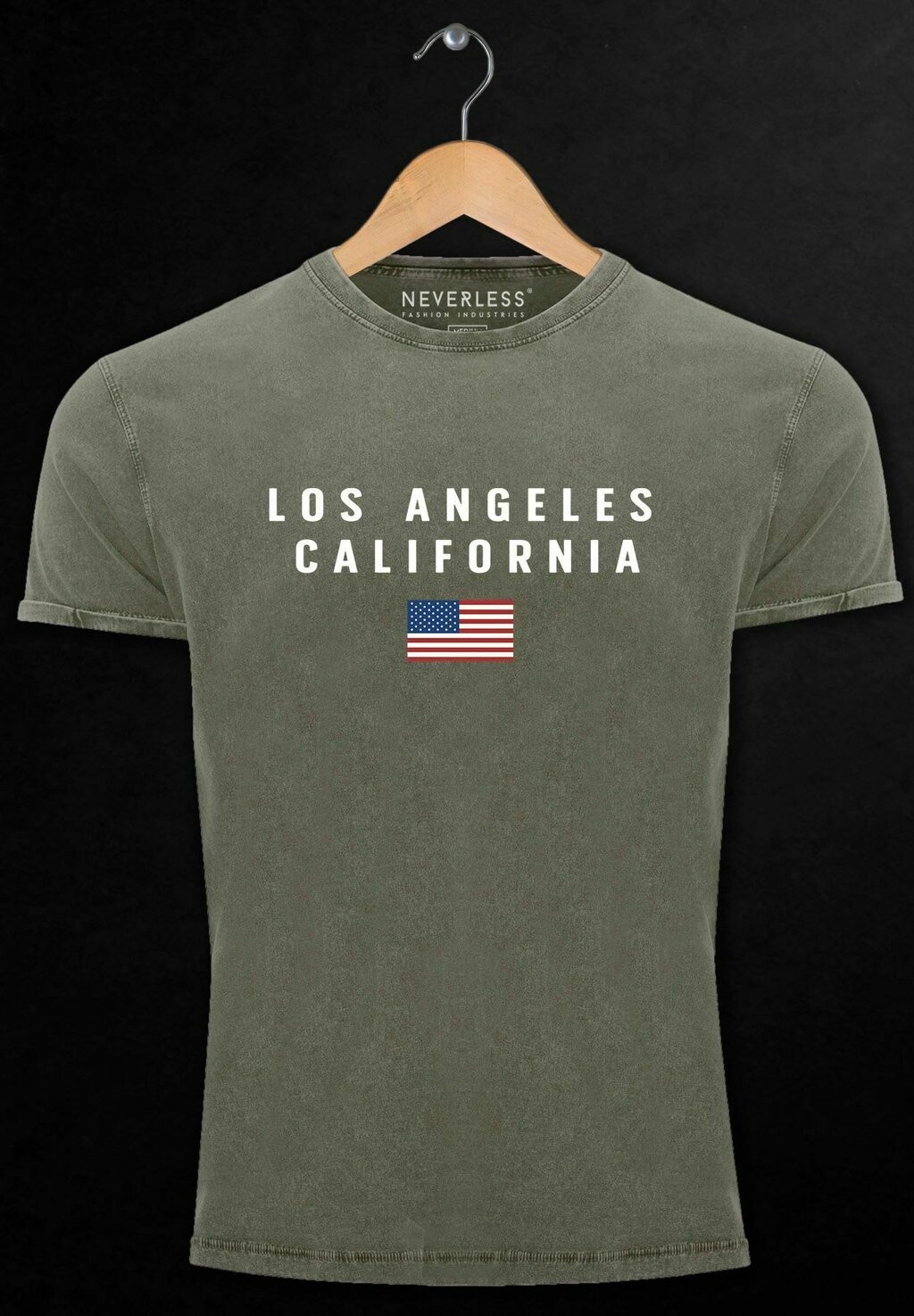 

Футболка с принтом VINTAGE BEDRUCKT SCHRIFTZUG CALIFORNIA LOS ANGELES Neverless, оливковый
