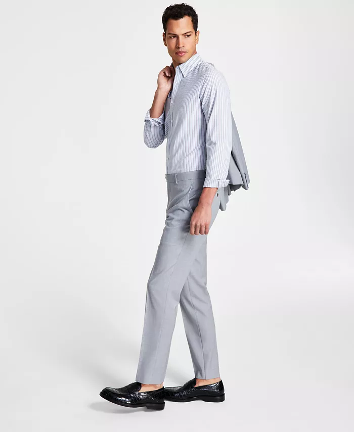 

Мужские узкие брюки из шерстяной ткани sharkskin Bar III, серый