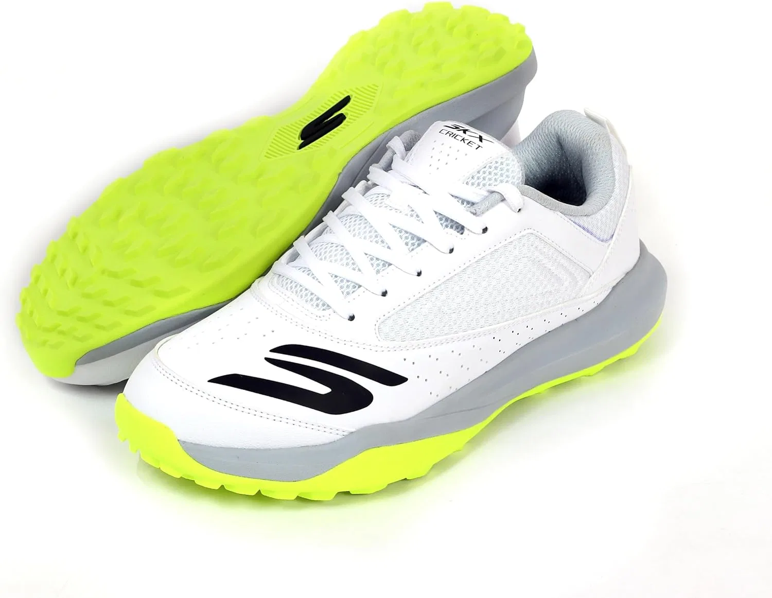 Мужские крикетные кроссовки Skechers Turf, верх из синтетической сетки, амортизация из ЭВА, резиновая подошва, White Lime Green — фото 3