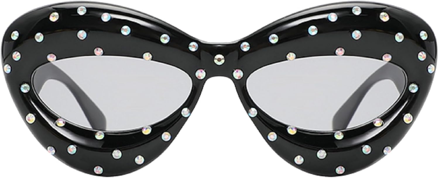 

Модные солнцезащитные очки со стразами для женщин, сексуальные, в форме губ, с кристаллами, сверкающие, в стиле ретро, ​​"кошачий глаз", с бриллиантами, для вечеринок mincl, Black