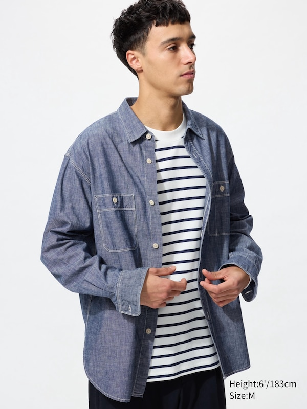 

Верхняя рубашка из шамбре Uniqlo, синий