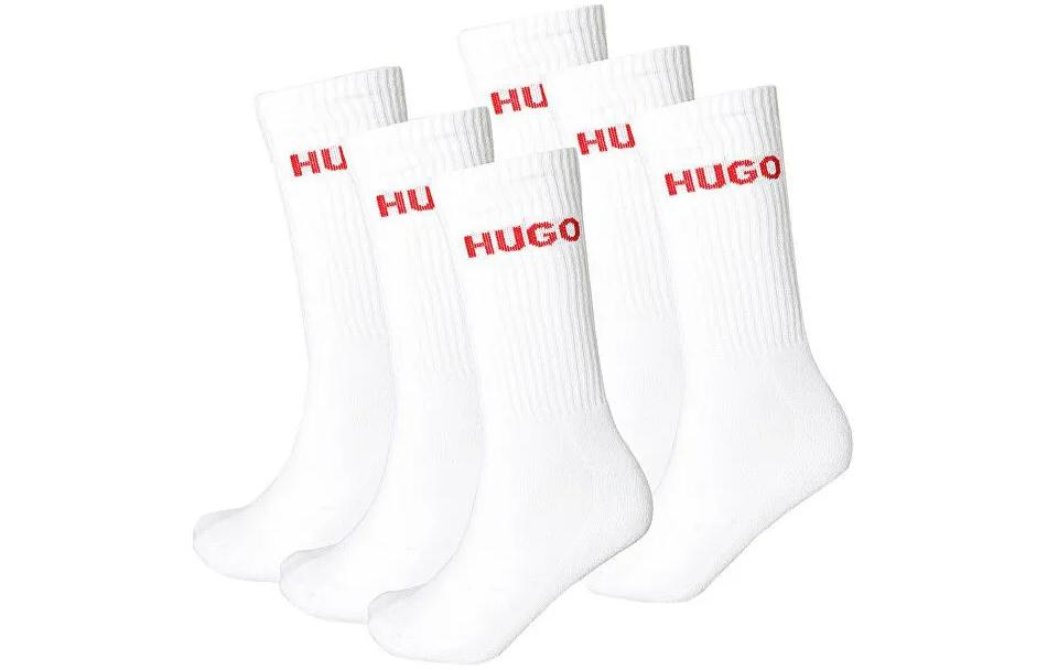 

HUGO BOSS Упаковка из шести пар носков длиной четверть дюйма с логотипом, мужские носки до середины голени, белые