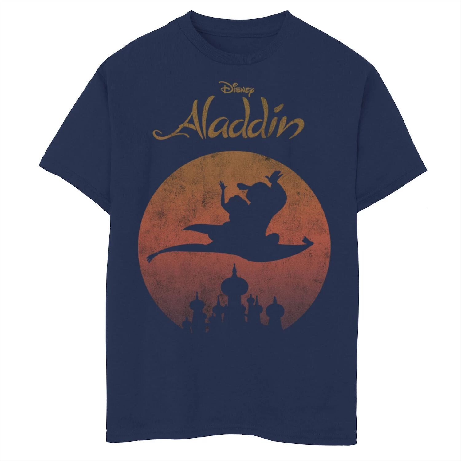 

Футболка Disney's Aladdin для мальчиков 8–20 лет и силуэт Жасмина поверх винтажной графики Agrabah Disney