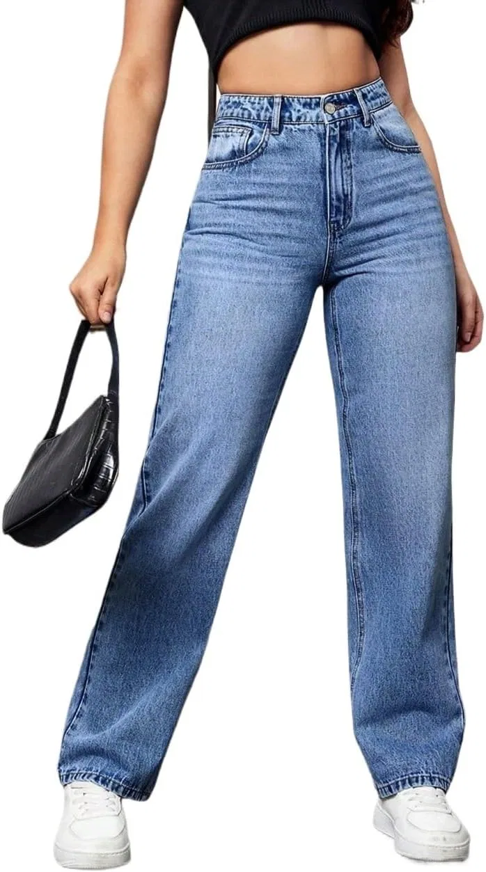 Джинсы прямые с потертостями Medium Wash