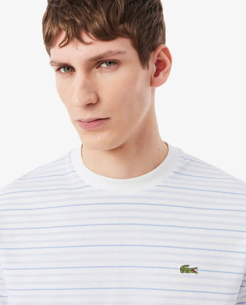 Мужская футболка из плотного хлопка в полоску Lacoste, светло-голубой — фото 3