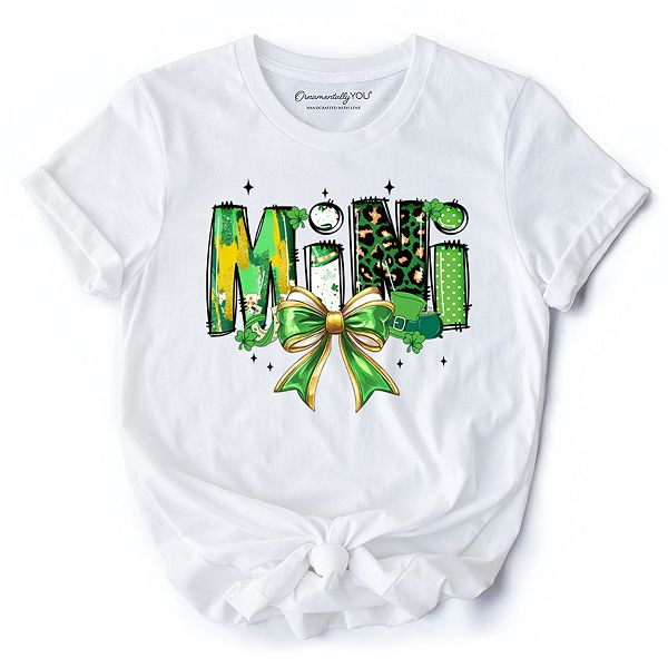 

Футболка Coquette с мини-клевером и бантом в стиле St Patrick’s Day, зеленый Ornamentallyyou, White