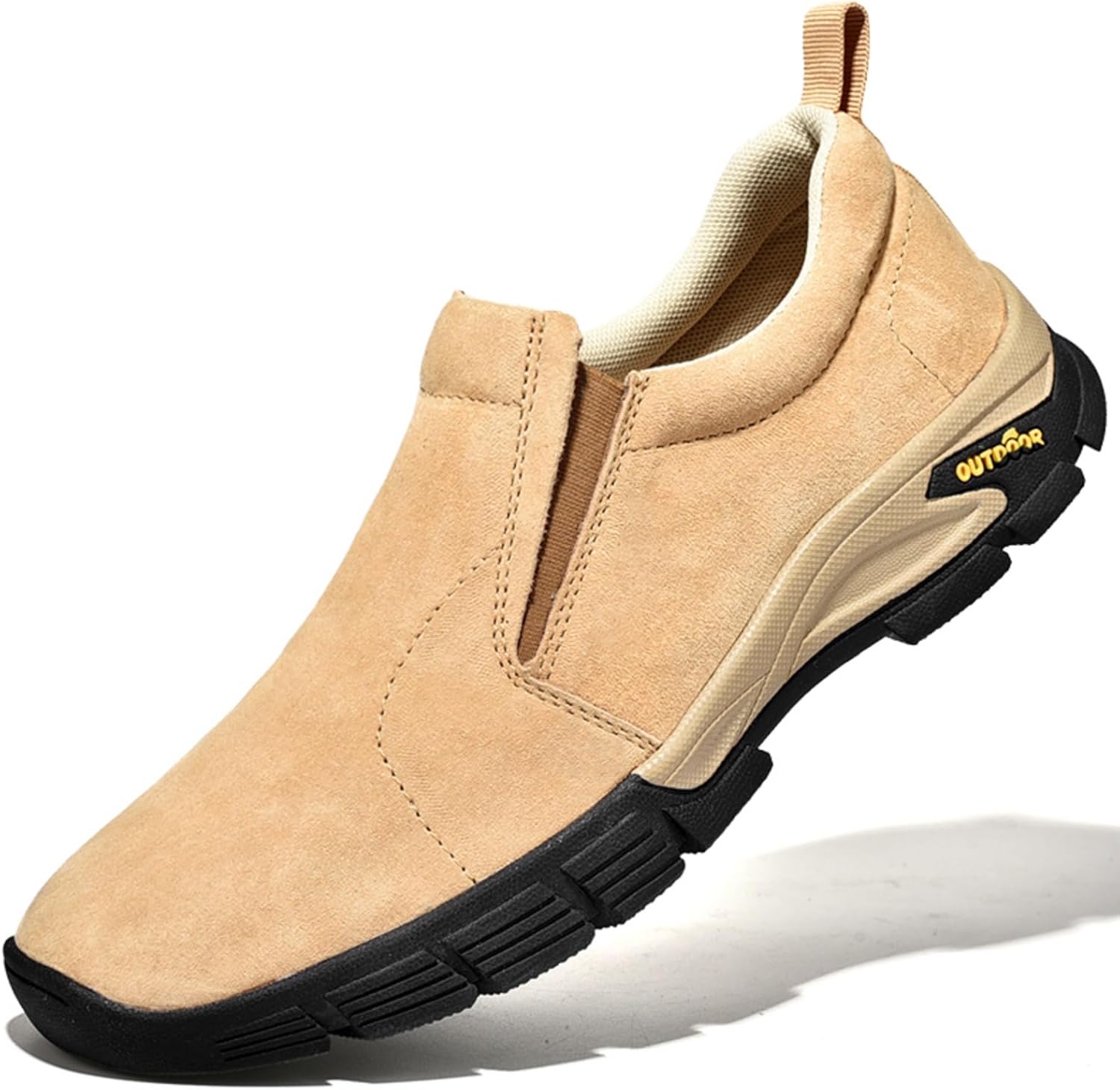 

Мужские лоферы из замшевой кожи с ручной строчкой, эластичной вставкой, без шнуровки, легкие, низкие, с круглым носком, нескользящие, повседневные мокасины, обувь для прогулок, походов и вождения Qwuieoin, коричневый