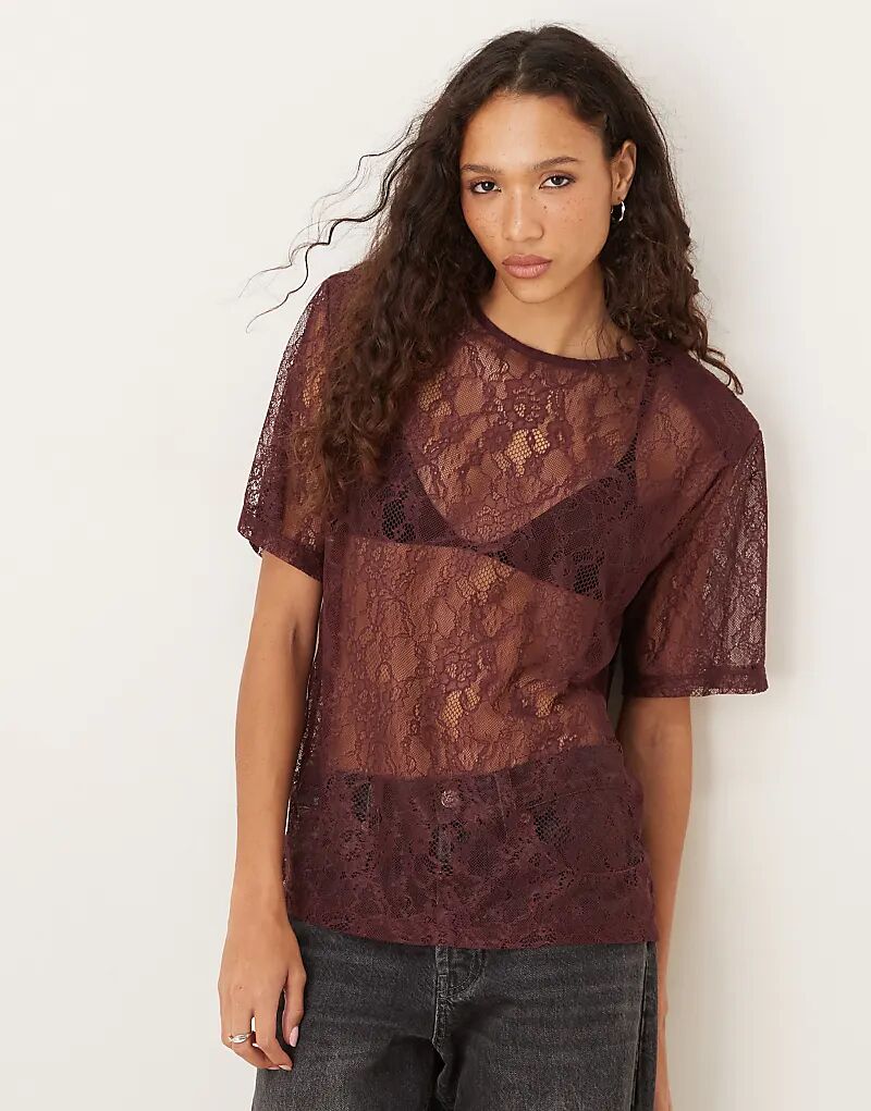 

Кружевная футболка свободного кроя с подплечниками ASOS DESIGN, цвет: черный