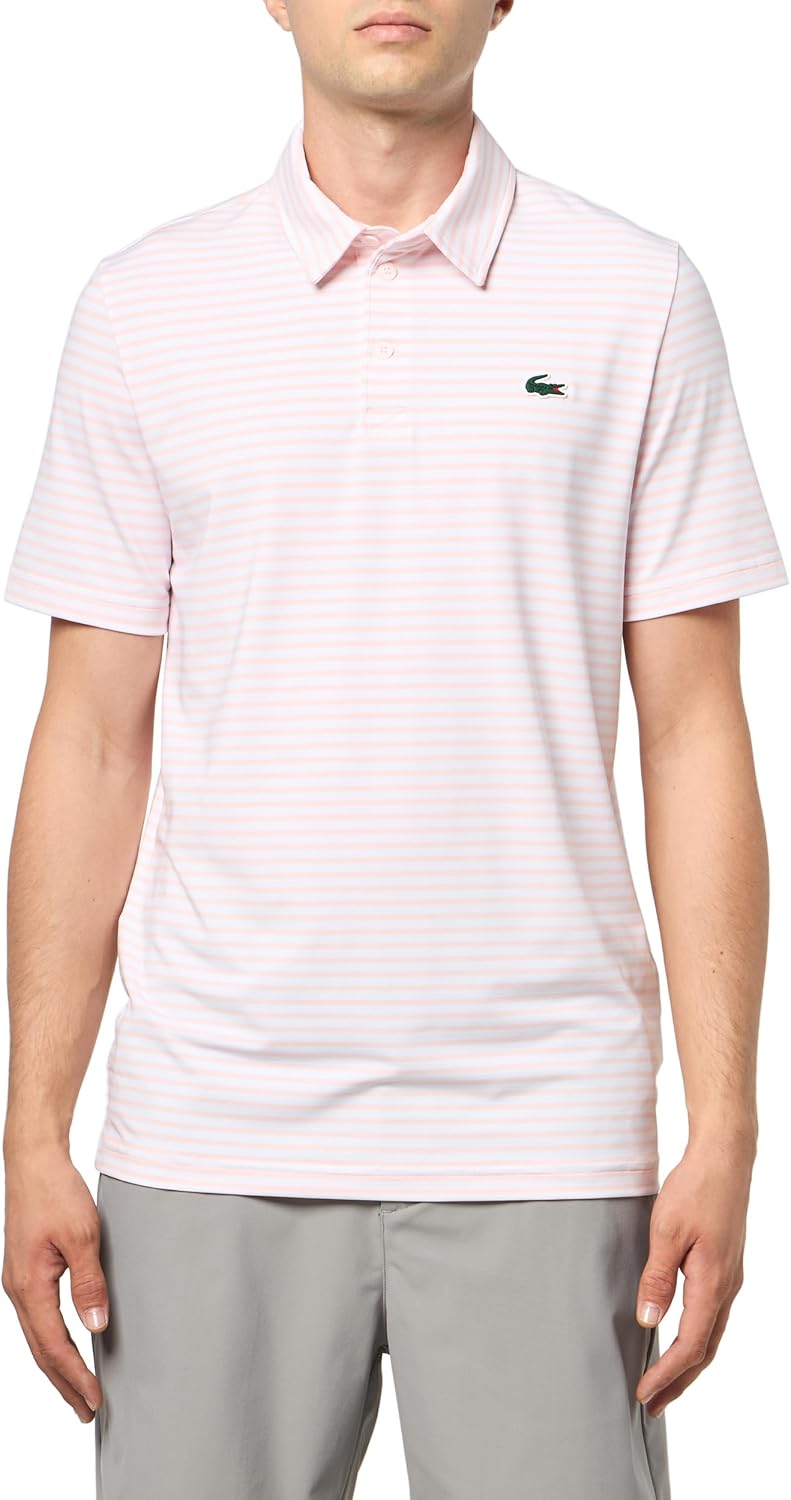

Мужская поло для гольфа Lacoste Sport Regular Fit с защитой от ультрафиолета, Flamingo/White Striped, Белый, Мужская поло для гольфа Lacoste Sport Regular Fit с защитой от ультрафиолета, Flamingo/White Striped