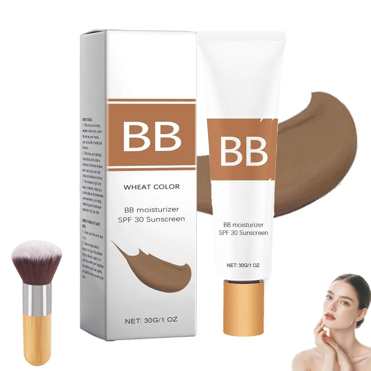 Крем для лица SPF30 YUXTTH Тонирующий увлажняющий BB с кистью, Wheat Color