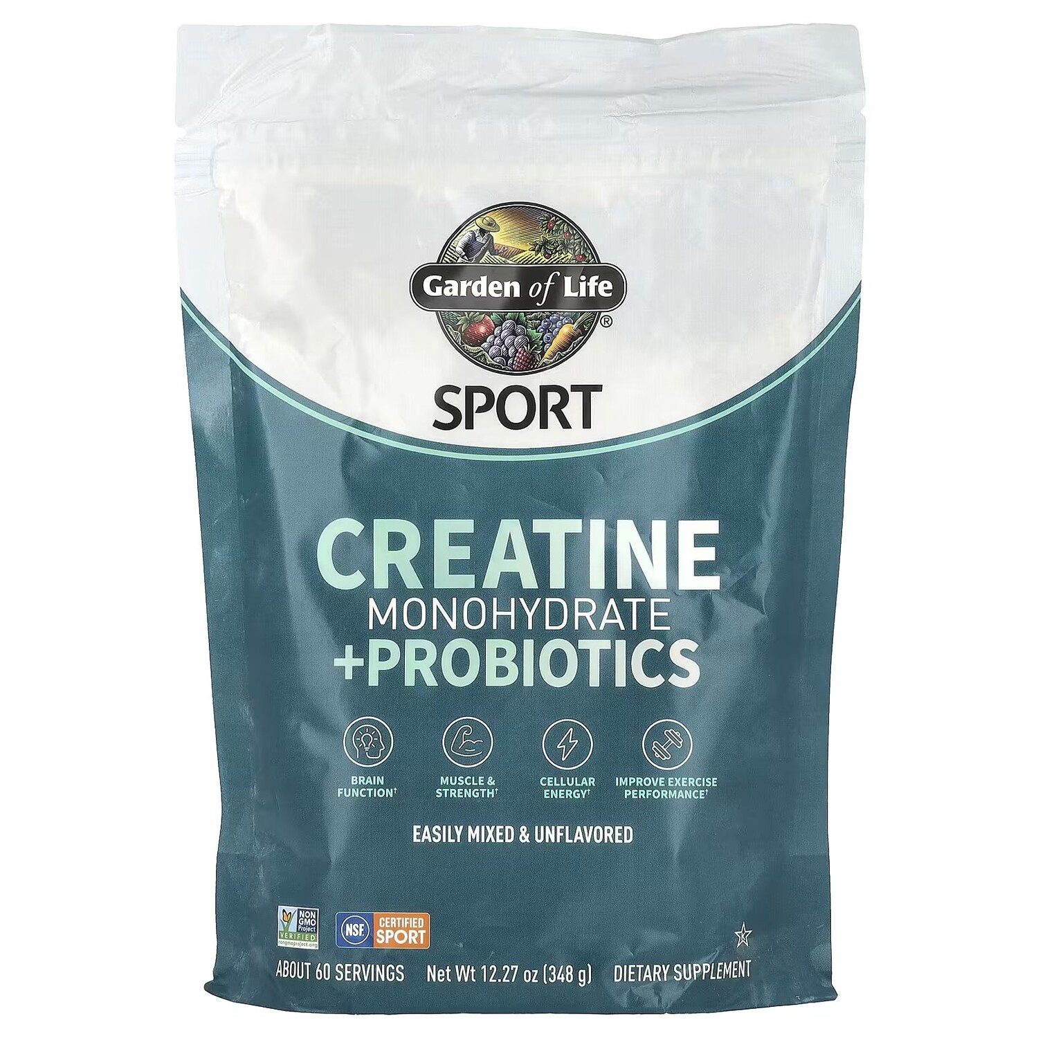 

Sport, Моногидрат креатина + пробиотики, без вкуса, 12,27 унции (348 г) Garden Of Life