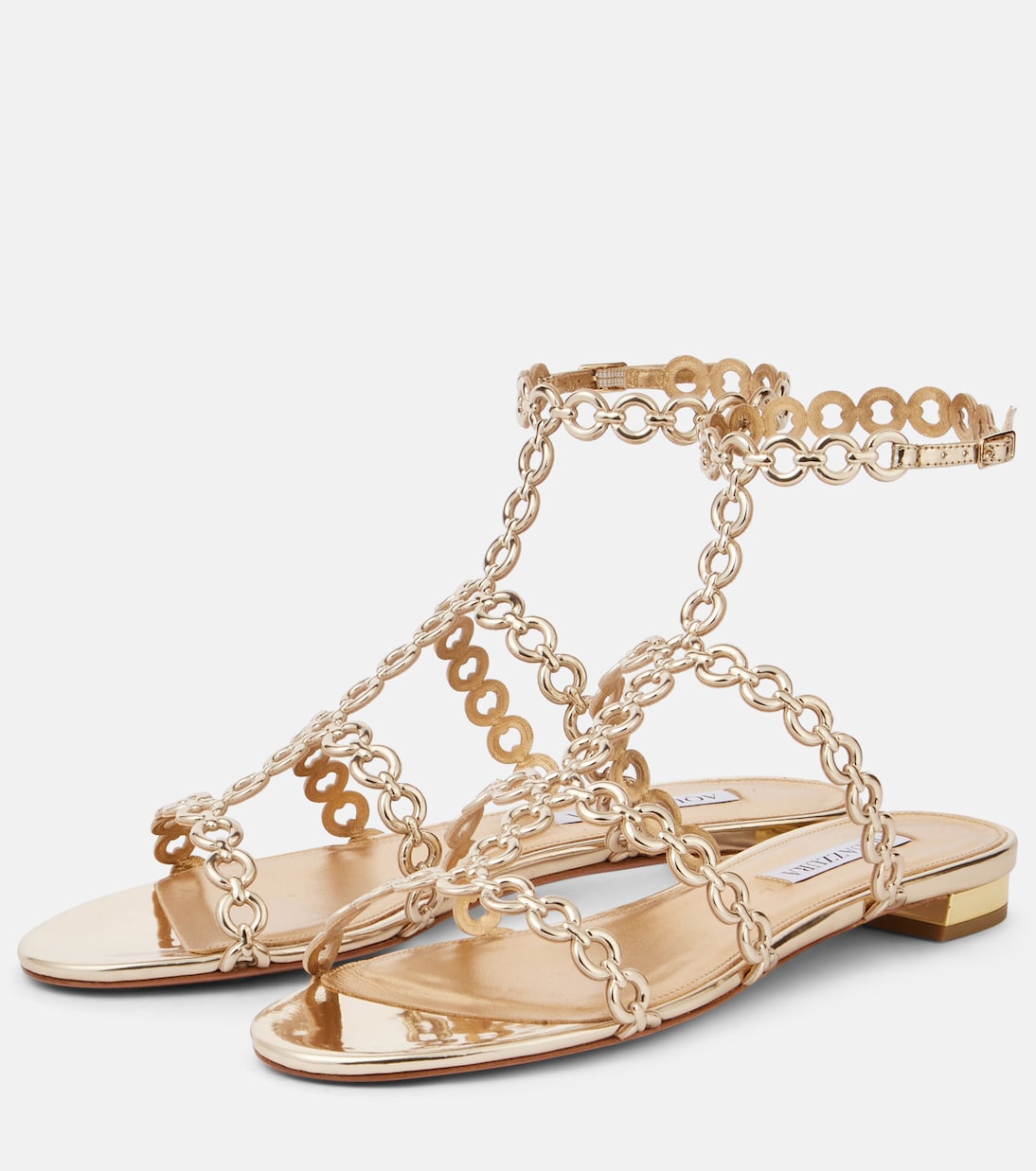 Сандалии из искусственной кожи Infinity Chain Aquazzura, Soft Gold — фото 4