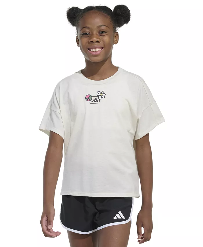 

Футболка с логотипом Big Girls, короткий рукав, оверсайз adidas, коричневый/бежевый