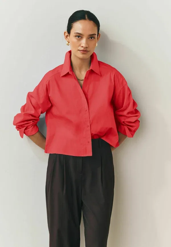 Блуза Next, Regular fit oversized boyfriend long sleeve shirt, красный